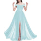 Off Shoulder Bridesmaid Dresses A-line Pleated Chiffon Formal Evening Gowns