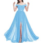 Off Shoulder Bridesmaid Dresses A-line Pleated Chiffon Formal Evening Gowns