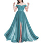 Off Shoulder Bridesmaid Dresses A-line Pleated Chiffon Formal Evening Gowns