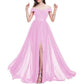 Off Shoulder Bridesmaid Dresses A-line Pleated Chiffon Formal Evening Gowns