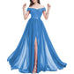 Off Shoulder Bridesmaid Dresses A-line Pleated Chiffon Formal Evening Gowns