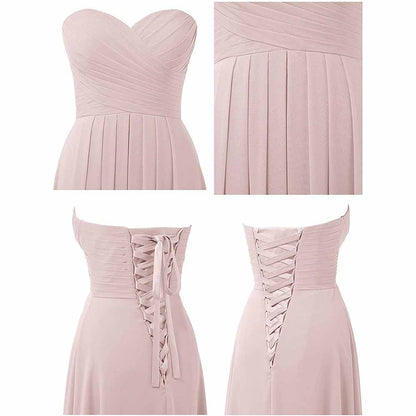 Chiffon Bridesmaid Dresses Long Strapless Ball Gown Wedding Guest Dress A-Line Formal Evening Dress