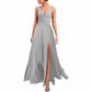 Bridesmaid Dresses Wedding Long Chiffon A Line Spaghetti Strap Wedding Evening Gown with Pockets