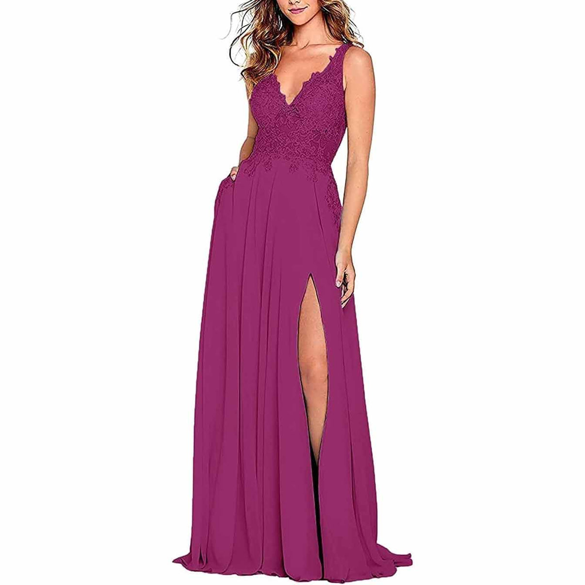 Gorgeous Long Sleeves Appliques Prom Dress Slit Long Chiffon On Sale