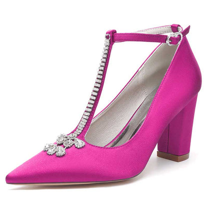S&DCo. Pink Chunky Block Heel Wedding Shoes with Sparkling Rhinestone Detail