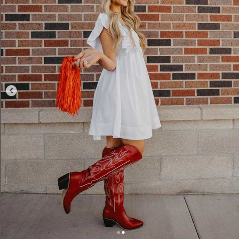 Stylish Red Chunky Cowgirl Boots for Women