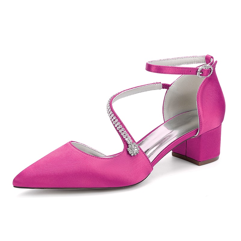 Stylish pink chunky heel bridal heels with elegant straps and embellishments for weddings