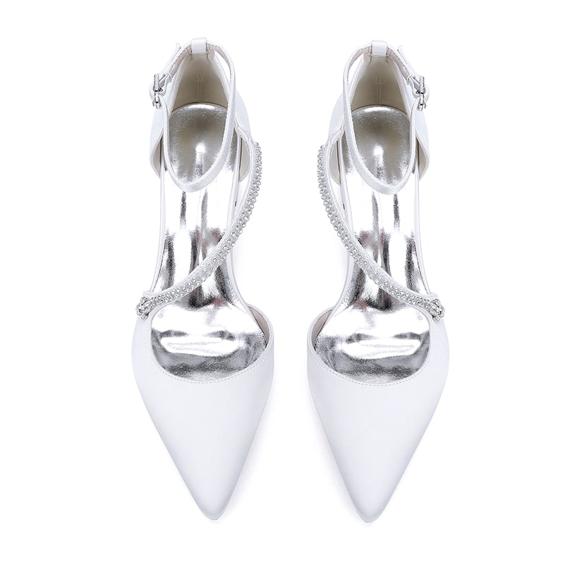 Elegant sd-hk chunky heel bridal heels in white satin with adjustable strap and luxurious silver accents