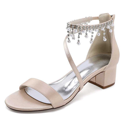 Elegant chunky heel formal shoes with rhinestones featuring a clear strap and stylish design