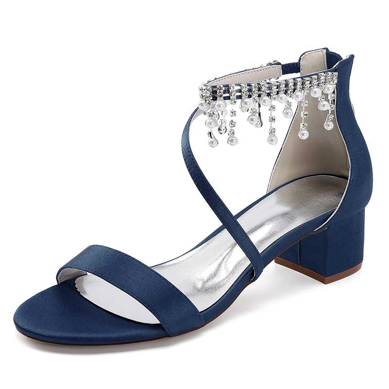 Chunky heel formal shoes with rhinestones featuring elegant straps and a stylish design