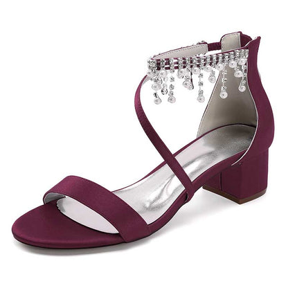 Stylish chunky heel formal shoes with rhinestones in deep purple color for elegant occasions