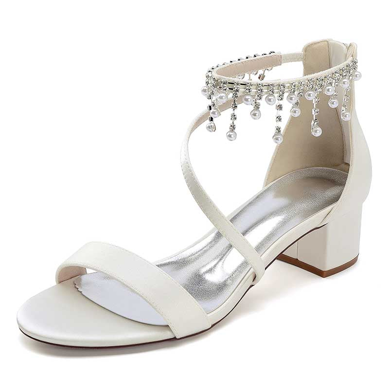 Elegant chunky heel formal shoes with rhinestones featuring a stylish ankle strap for special occasions