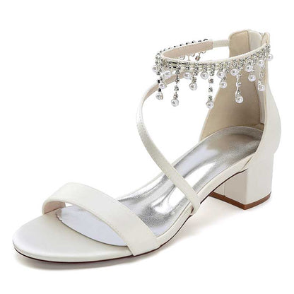 Elegant chunky heel formal shoes with rhinestones featuring a stylish ankle strap for special occasions