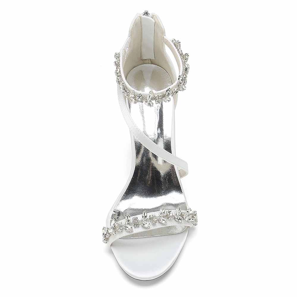 White S&DCo. chunky heel sandals for event with embellished straps and open toe design