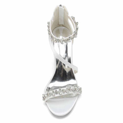 White S&DCo. chunky heel sandals for event with embellished straps and open toe design