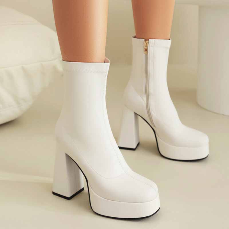 Women's chunky heeled fashion boots plus size trendy short bootie