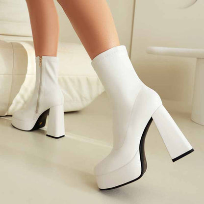 Women's chunky heeled fashion boots plus size trendy short bootie