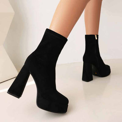 Women's chunky heeled fashion boots plus size trendy short bootie