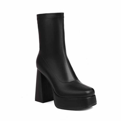 Women's chunky heeled fashion boots plus size trendy short bootie