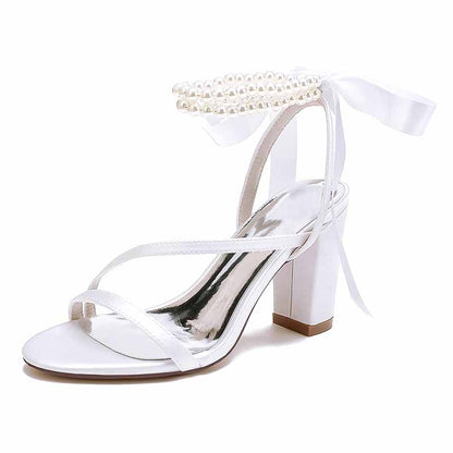 Women's Wedding Shoes Satin Block Heel Open Toe Wedding Sandals Bridal Shoes
