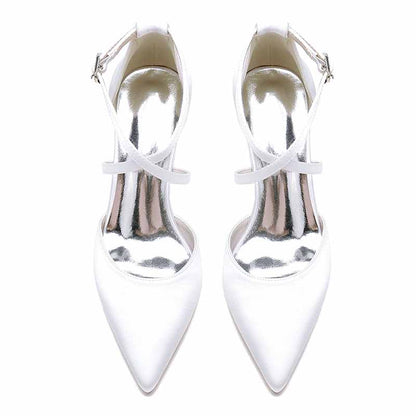 Satin Cross Strap Chunky Heel Classics Wedding Shoes