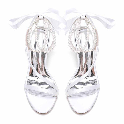 Women's Wedding Shoes Satin Block Heel Open Toe Wedding Sandals Bridal Shoes