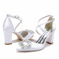 Women's Wedding Shoes Satin Block Heel Wedding Heels Bridal Shoes Rhinestone Party Shoes