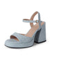 Women's Chunky Sandals Denim Open Toe Ankle Strap Heels