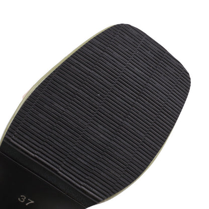 Women's Chunky Heel Sandals Square Toe Riveted Platform Heels