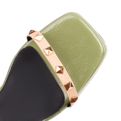 Women's Chunky Heel Sandals Square Toe Riveted Platform Heels