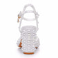 3.74" White Chunky Wedding Sandals Vintage Peep Toe Block Heeled Bridal Shoes