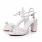 3.74" White Chunky Wedding Sandals Vintage Peep Toe Block Heeled Bridal Shoes