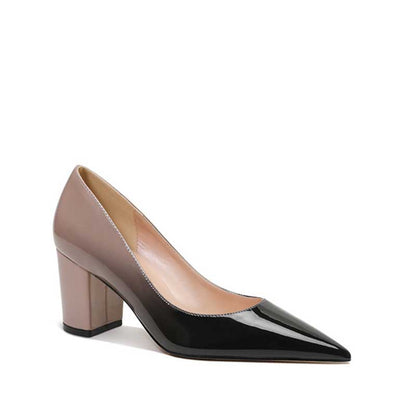 SD Dresscode & Fashiontrends classic block heels for women in black and tan with a sleek pointed toe design
