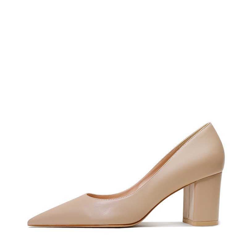 Stylish nude classic block heels for women with a sophisticated pointed toe design