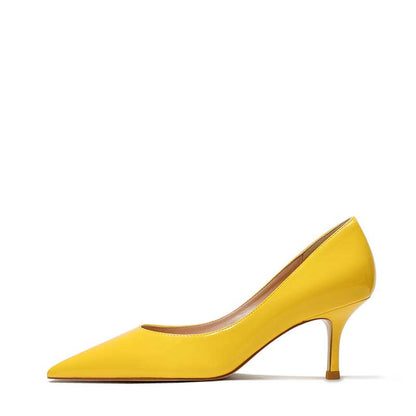 Stylish yellow classic party heels for women with a sleek pointed toe design