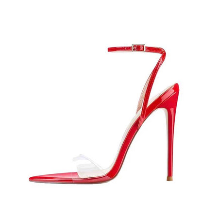 Women's Clear Strap Heels Dress Pumps in Black, Red, Apricot