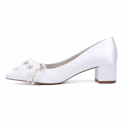 Bride Shoes with Flower Appliques for Weddings