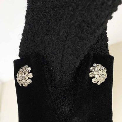 Women's winter coat woolen jacket With Bow knot studded bead short coat