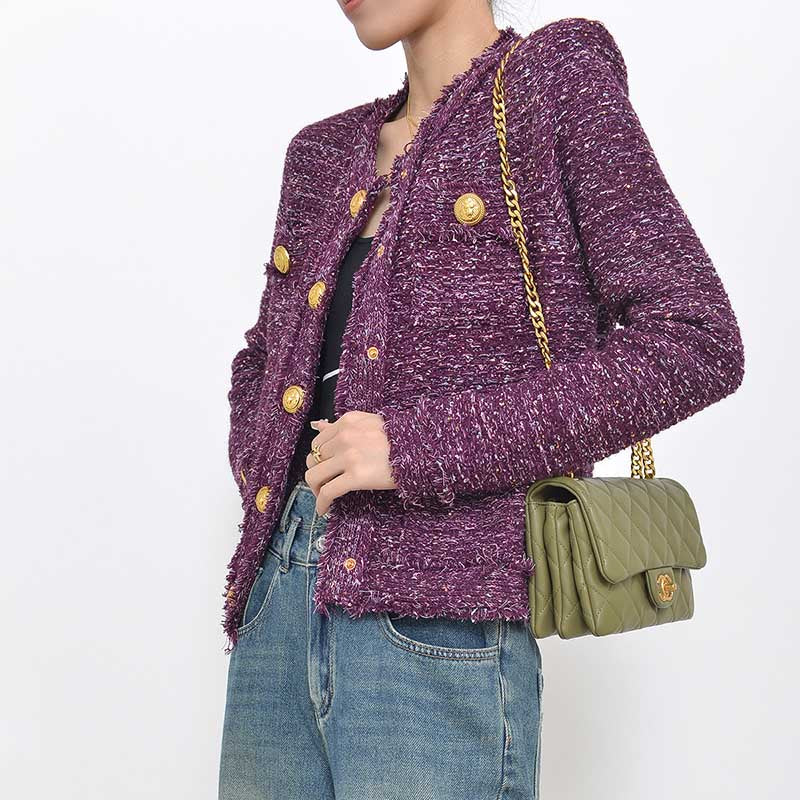 Ladies Tweed Short Jacket Casual Coat