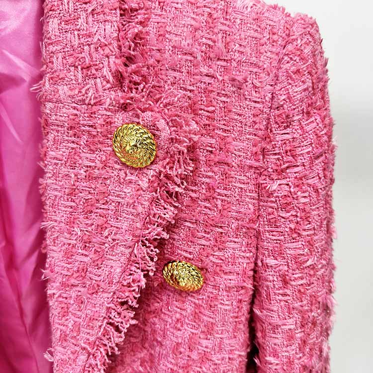 Pink 8 Button Tweed Jacket Breasted Blazer