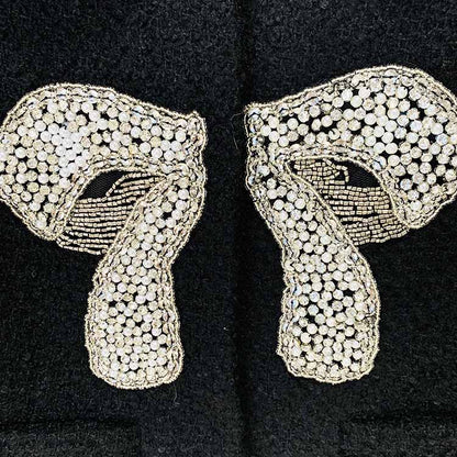 Women's winter coat woolen jacket With Bow knot studded bead short coat