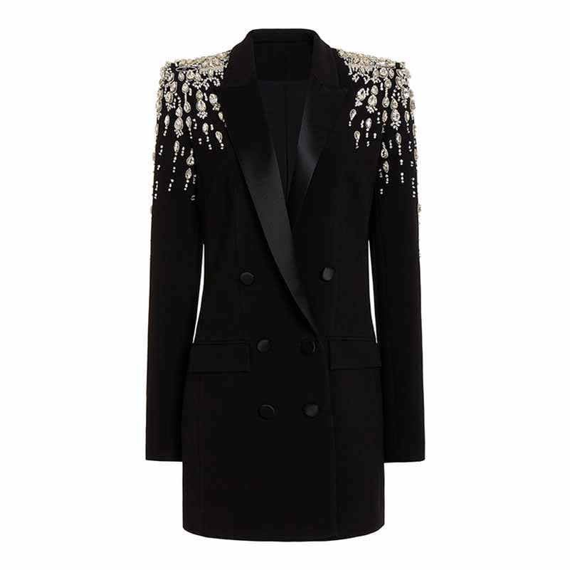 Women's Hand Made Nail beaded White / Black Mid Length Blazer Dress SD Dresscode & Fashiontrends Women's Hand Made Nail beaded White / Black Mid Length Blazer Dress SD Dresscode & Fashiontrends