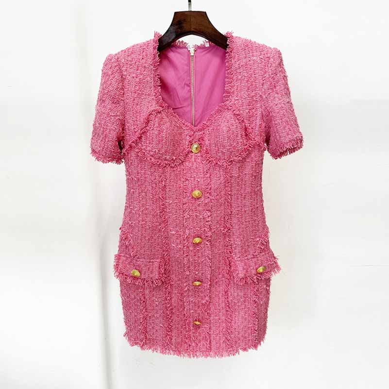 Pink 8 Button Tweed Jacket Breasted Blazer