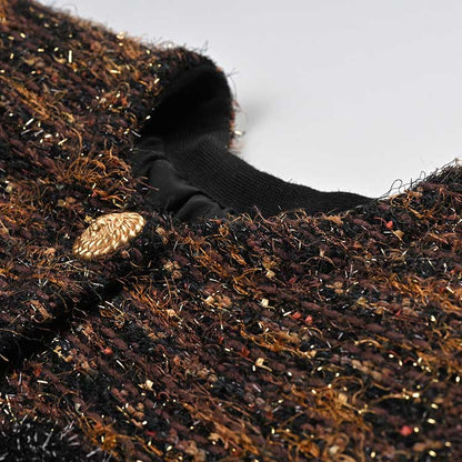 Women's Tweed Jacket Short Coat with Gold Buttons