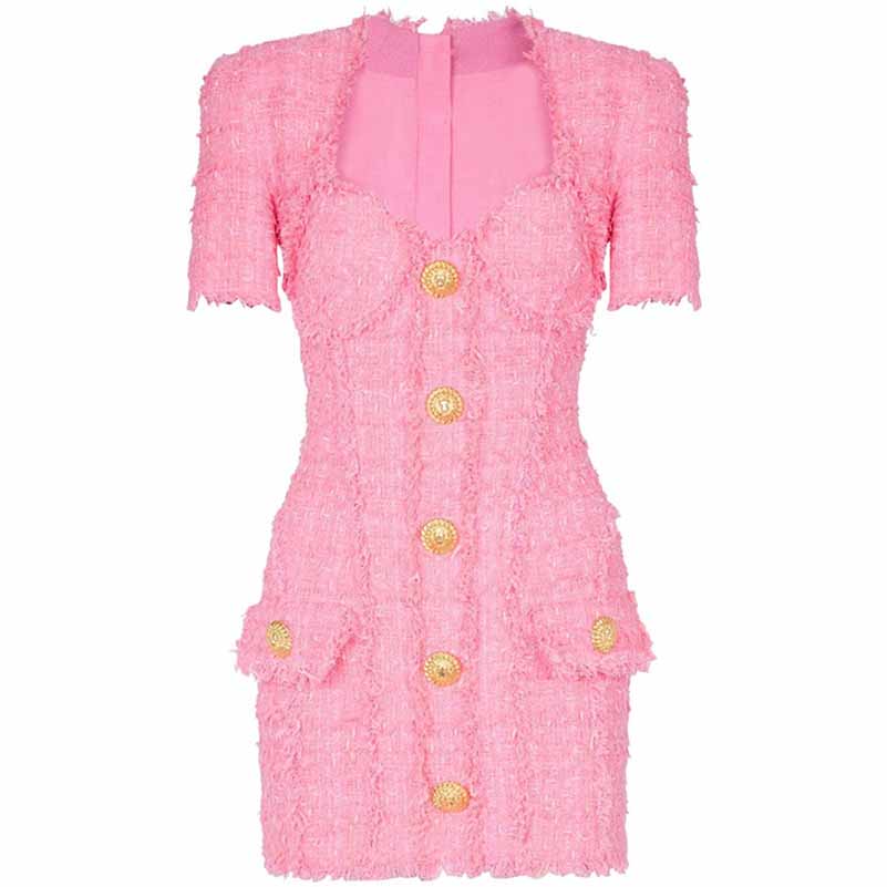 Pink 8 Button Tweed Jacket Breasted Blazer