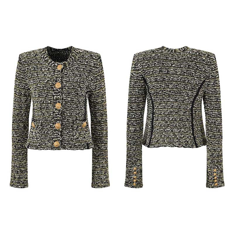 Womens Tweed Short Jacket Gold Button Coat