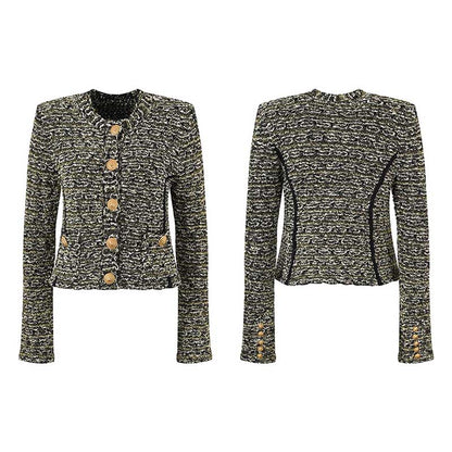 Womens Tweed Short Jacket Gold Button Coat