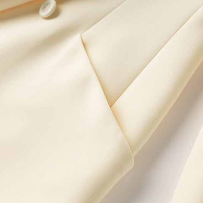 Women's Ivory Coat Double Breasted Buttons Luxurious Y-shaped Lapel Blazer Jacket
