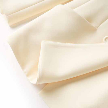 Women's Ivory Coat Double Breasted Buttons Luxurious Y-shaped Lapel Blazer Jacket