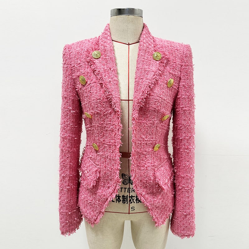 Pink 8 Button Tweed Jacket Breasted Blazer